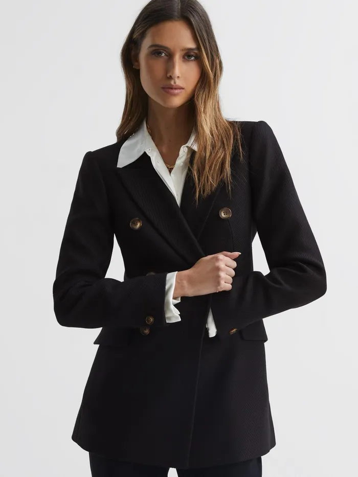 Reiss Coats and Jackets Laura Double Breasted Twill Blazer Black 8211 Women