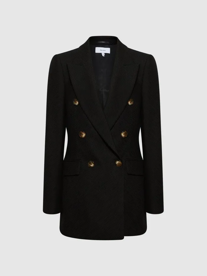 Reiss Coats and Jackets Laura Double Breasted Twill Blazer Black 8211 Women