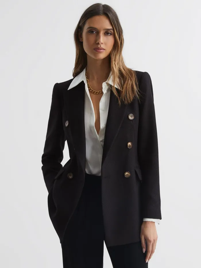 Reiss Coats and Jackets Laura Double Breasted Twill Blazer Black 8211 Women