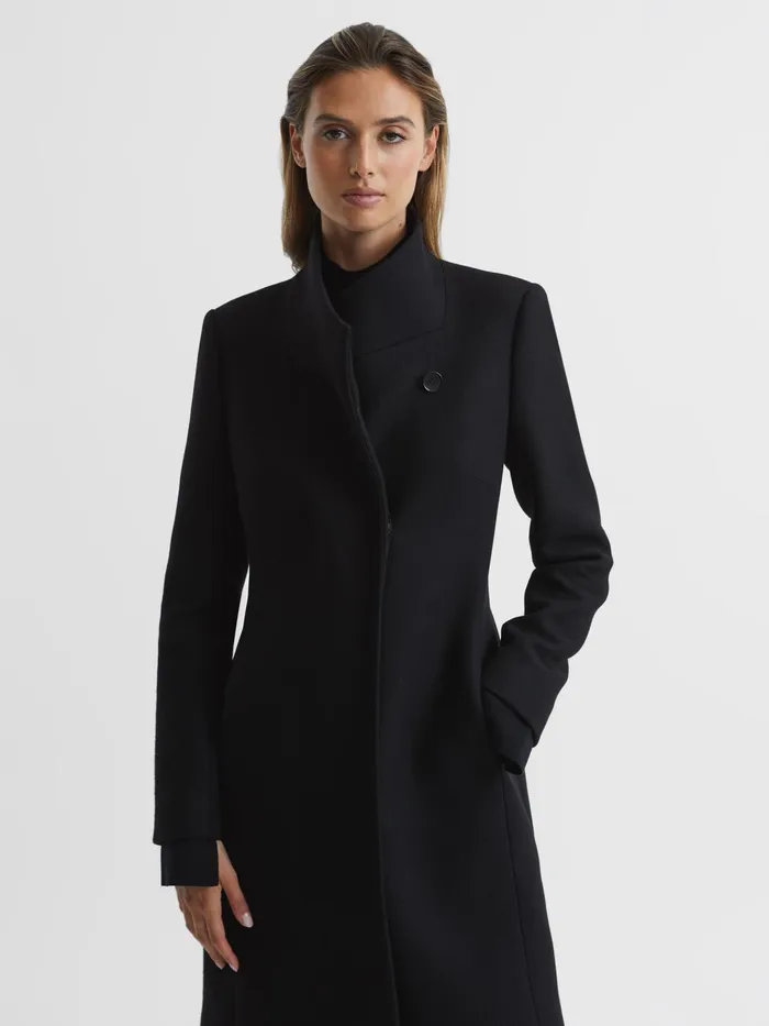 Reiss Coats and Jackets Mia WoolBlend Mid Length Coat Black 8211 Women