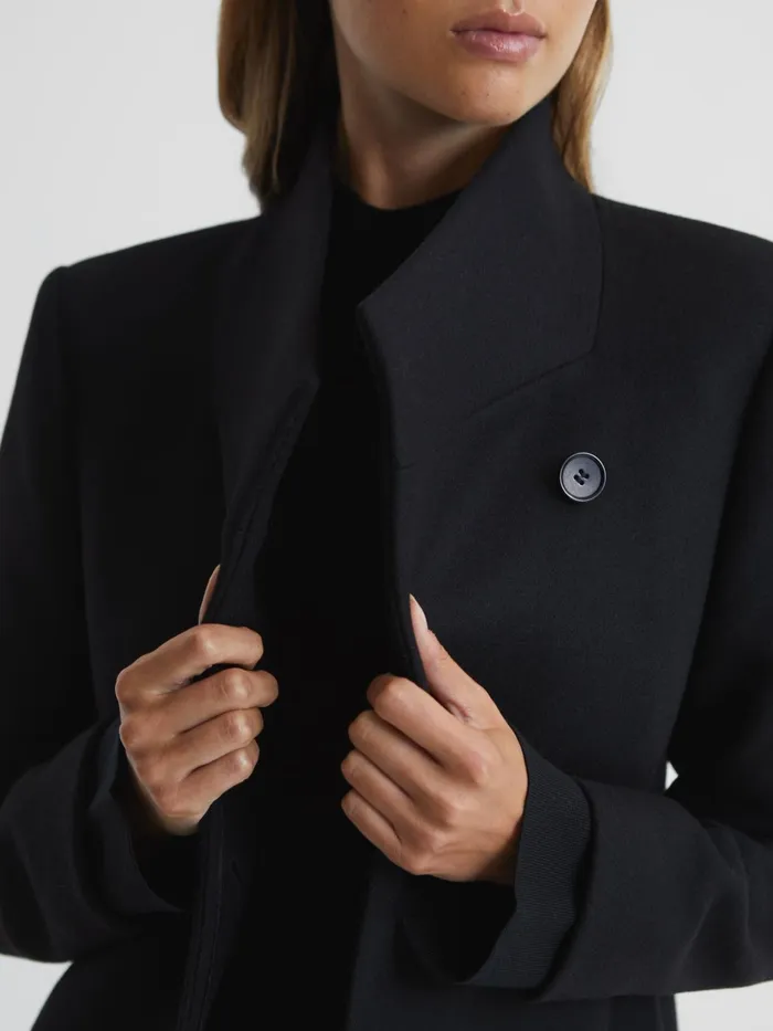 Reiss Coats and Jackets Mia WoolBlend Mid Length Coat Black 8211 Women
