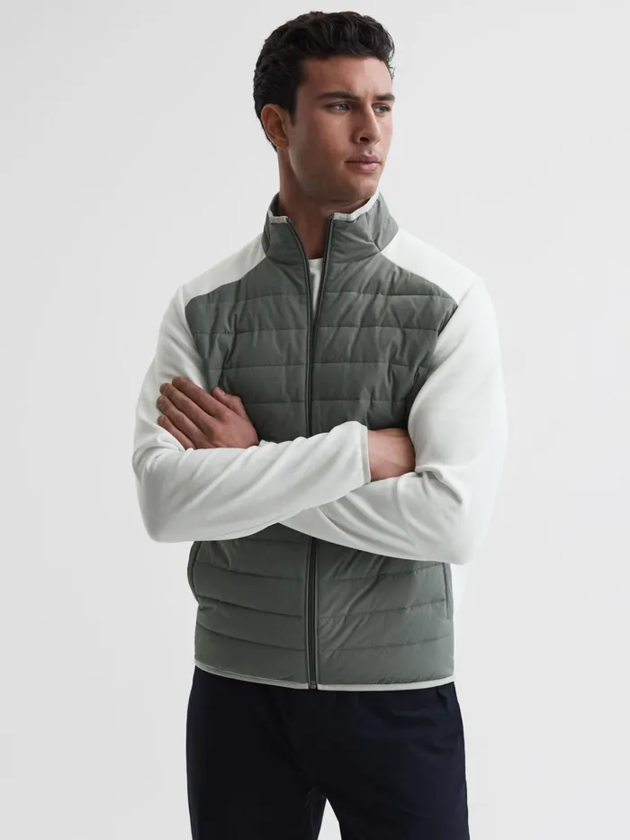 Reiss Coats and Jackets Player Funnel Neck Hybrid Quilted Jacket Sagewhite 8211 Men Reiss Coats and Jackets Player Funnel Neck Hybrid Quilted Jacket Sagewhite 8211 Men