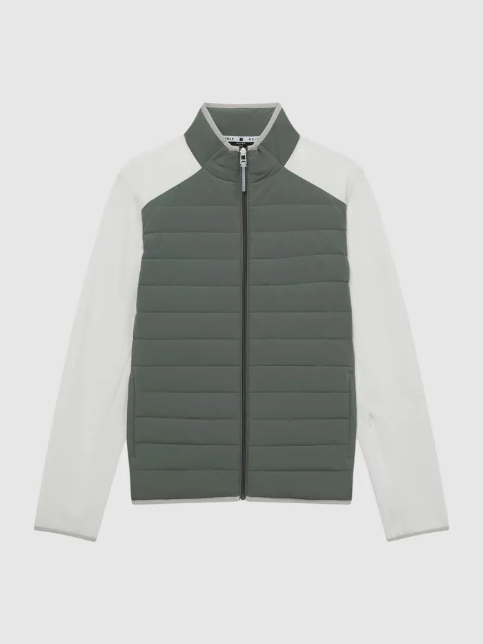 Reiss Coats and Jackets Player Funnel Neck Hybrid Quilted Jacket Sagewhite 8211 Men
