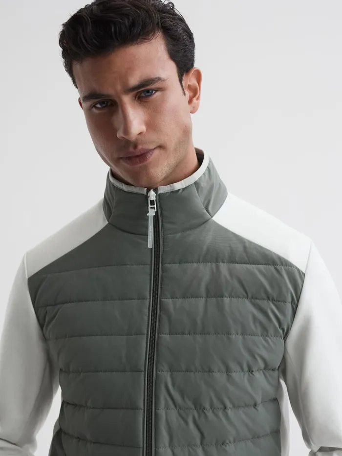 Reiss Coats and Jackets Player Funnel Neck Hybrid Quilted Jacket Sagewhite 8211 Men