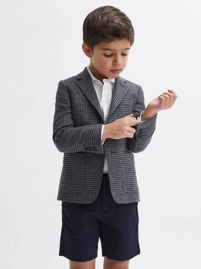 Reiss Coats and Jackets Progress Junior Puppytooth Single Breasted Blazer Navybrown Puppytooth 8211 Children