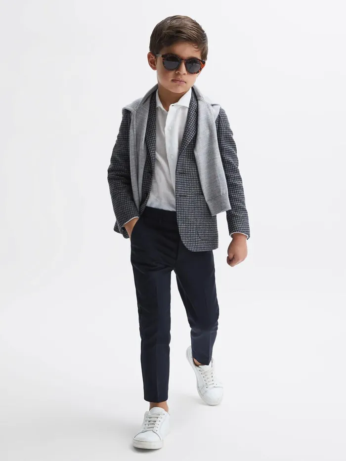 Reiss Coats and Jackets Progress Junior Puppytooth Single Breasted Blazer Navybrown Puppytooth 8211 Children