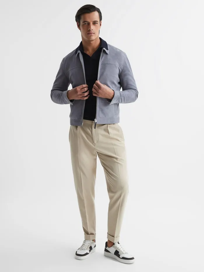 Reiss Coats and Jackets Riley Suede ZipThrough Jacket Slate Blue 8211 Men