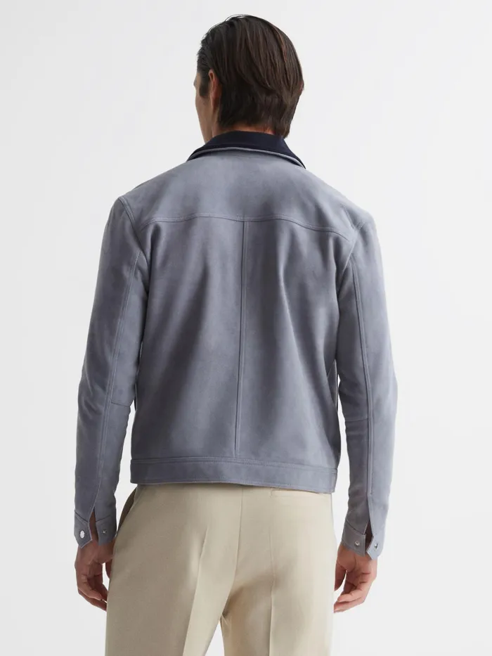 Reiss Coats and Jackets Riley Suede ZipThrough Jacket Slate Blue 8211 Men