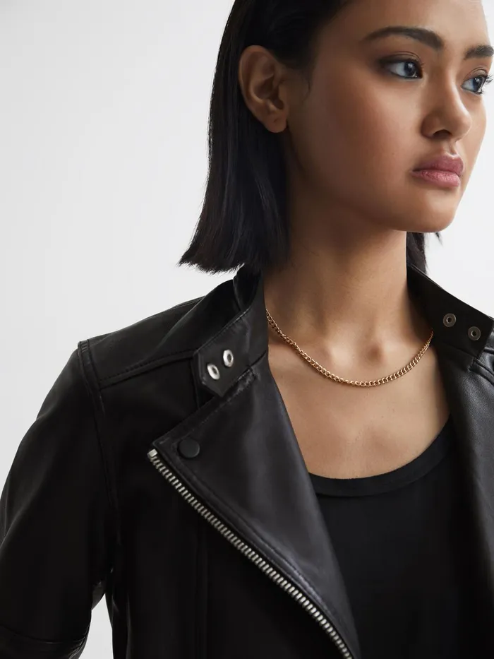 Reiss Coats and Jackets Tallis Leather Biker Jacket Black 8211 Women