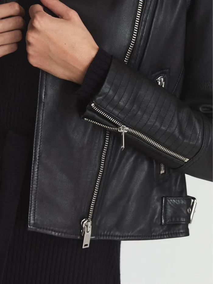 Reiss Coats and Jackets Tallis Leather Biker Jacket Black 8211 Women
