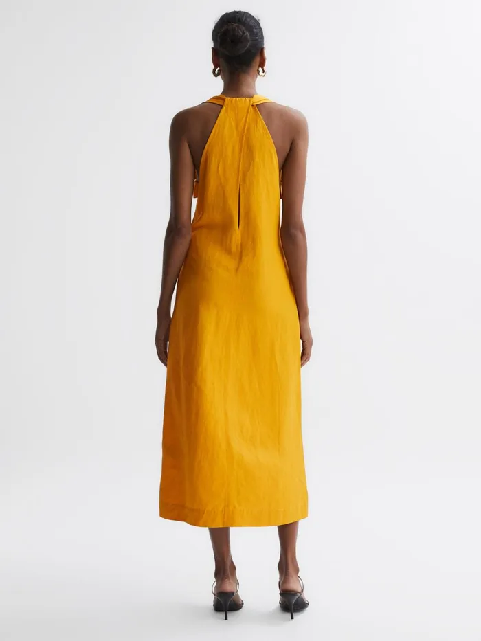Reiss Dresses Alda Plunge Neck Midi Dress Yellow 8211 Women