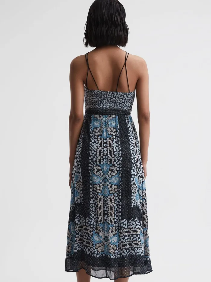 Reiss Dresses Aliana Floral Print Fitted Midi Dress Navyblue 8211 Women