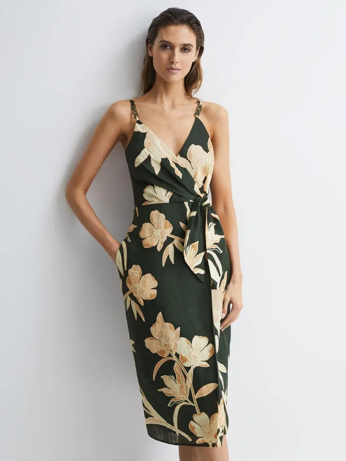 Reiss Dresses Alice Fitted Floral Print Midi Dress Khaki 8211 Women