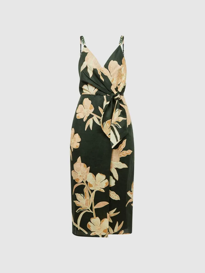Reiss Dresses Alice Fitted Floral Print Midi Dress Khaki 8211 Women