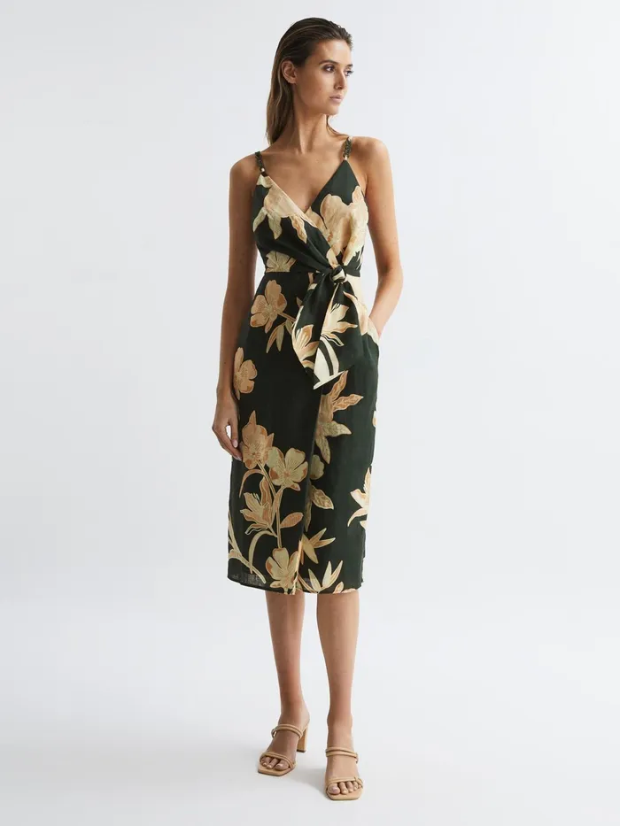 Reiss Dresses Alice Fitted Floral Print Midi Dress Khaki 8211 Women