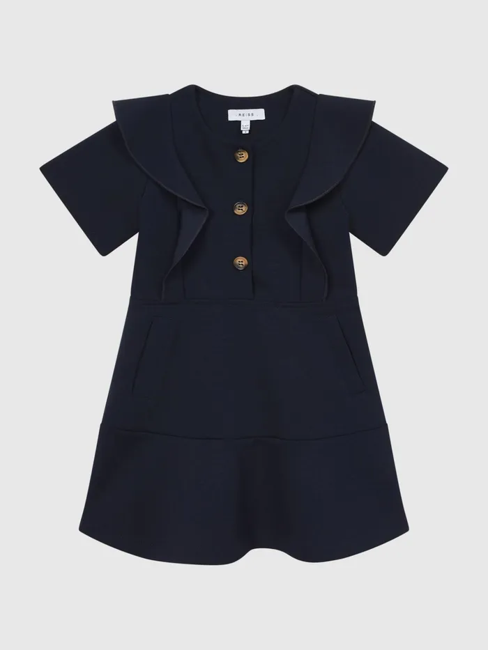 Reiss Dresses and Jumpsuits Fearne Ruffle Sleeve Button Dress Navy 8211 Children