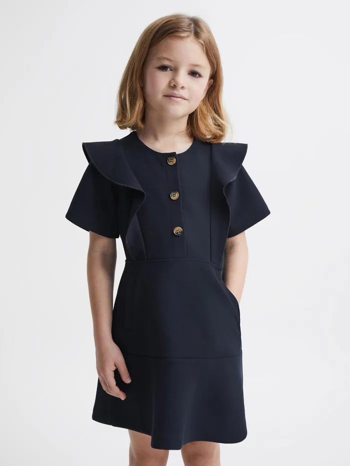 Reiss Dresses and Jumpsuits Fearne Ruffle Sleeve Button Dress Navy 8211 Children