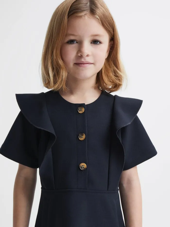 Reiss Dresses and Jumpsuits Fearne Ruffle Sleeve Button Dress Navy 8211 Children