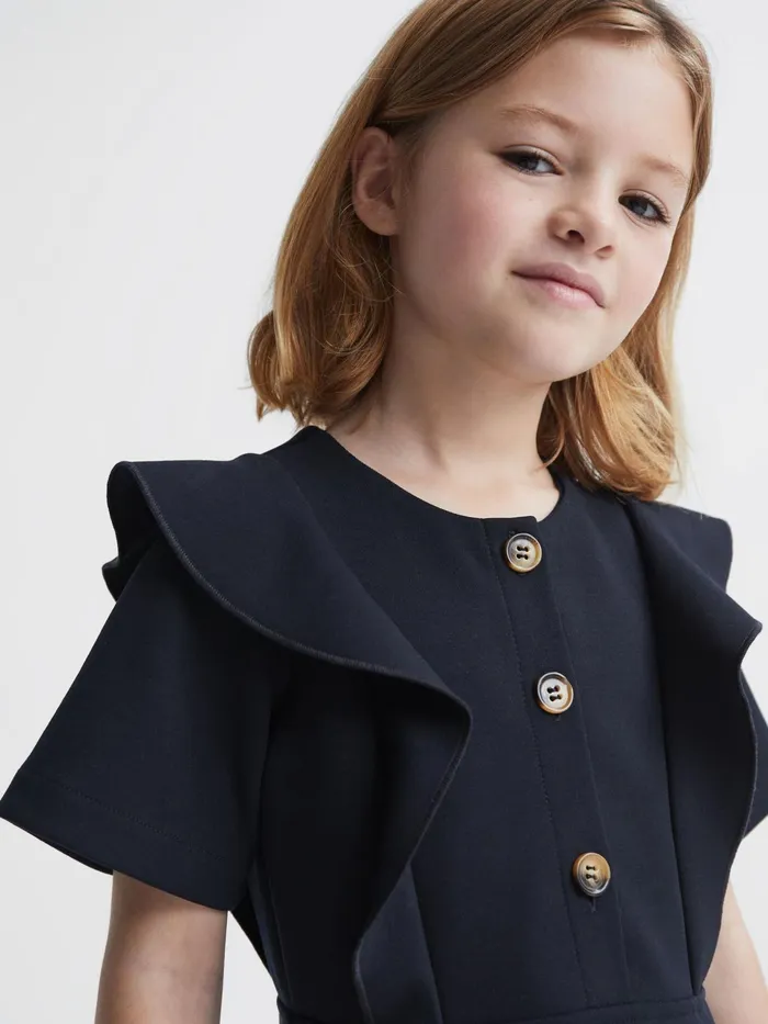 Reiss Dresses and Jumpsuits Fearne Ruffle Sleeve Button Dress Navy 8211 Children