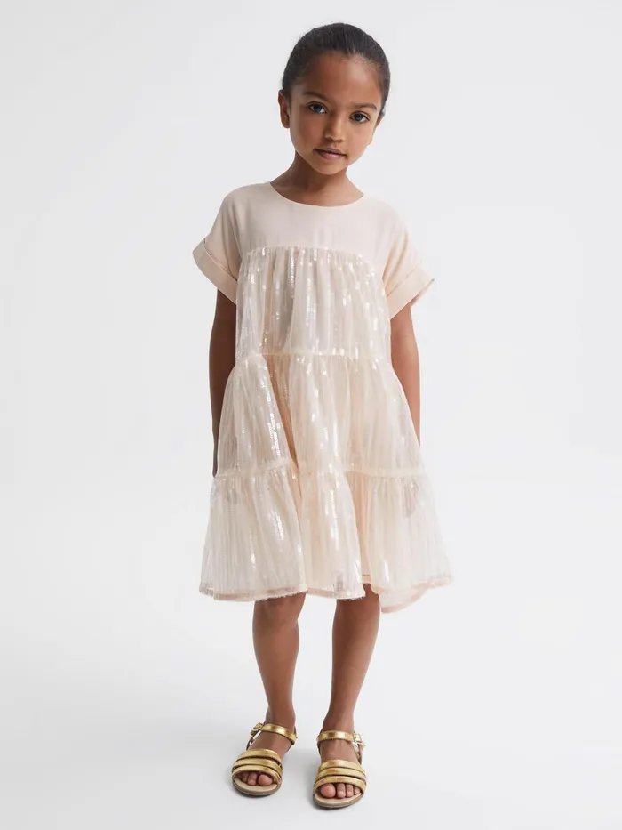 Reiss Dresses and Jumpsuits Luci Sequin Tiered Dress Pale Pink 8211 Children