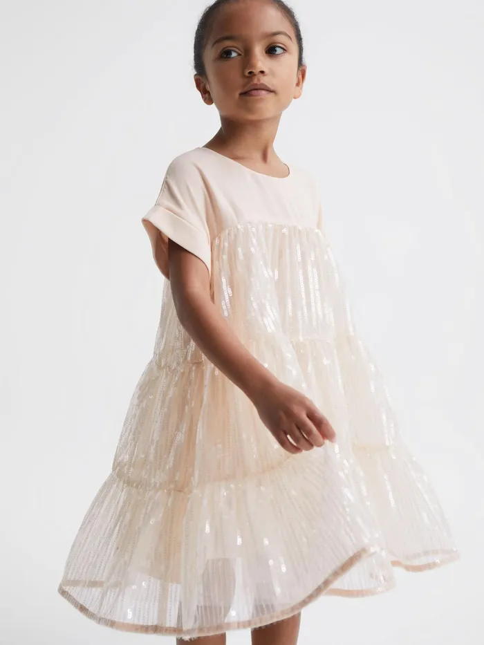 Reiss Dresses and Jumpsuits Luci Sequin Tiered Dress Pale Pink 8211 Children