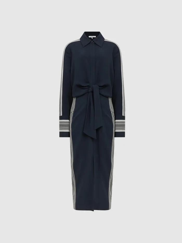 Reiss Dresses Arabella Side Stripe Tie Front Midi Dress Navy 8211 Women