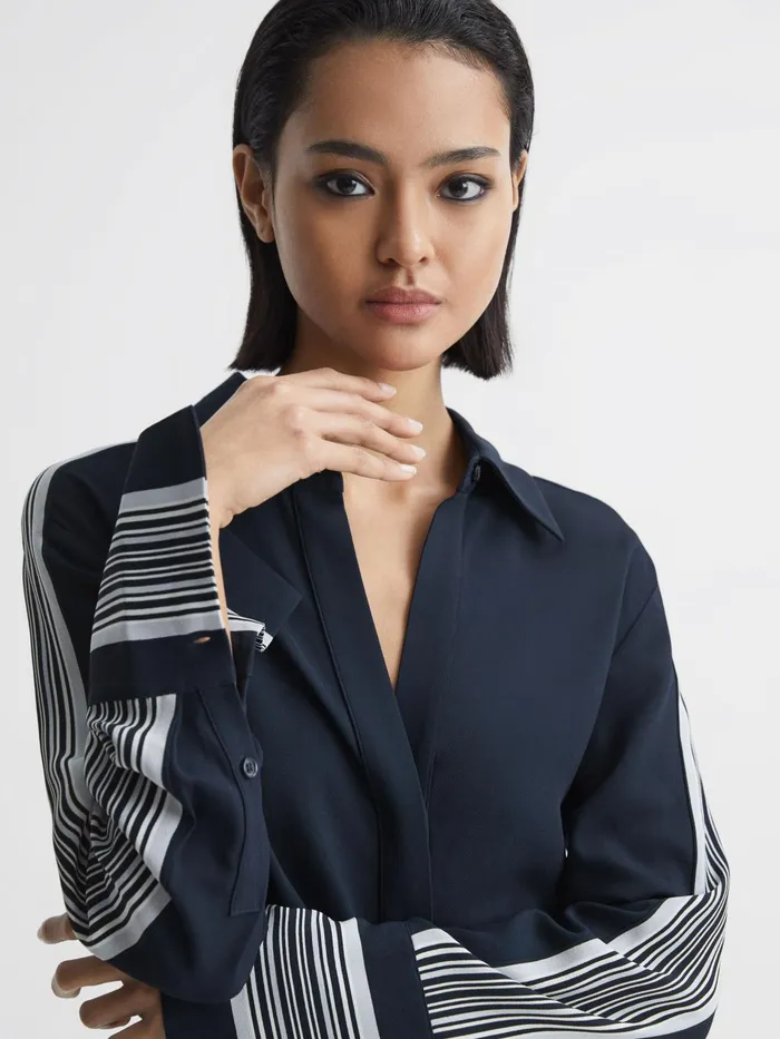 Reiss Dresses Arabella Side Stripe Tie Front Midi Dress Navy 8211 Women