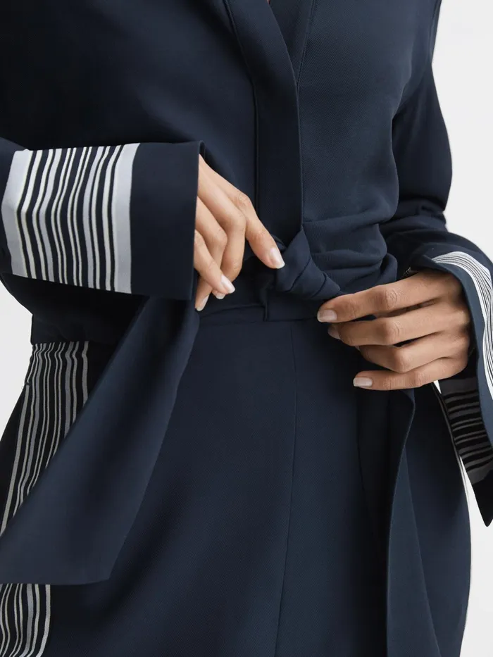 Reiss Dresses Arabella Side Stripe Tie Front Midi Dress Navy 8211 Women