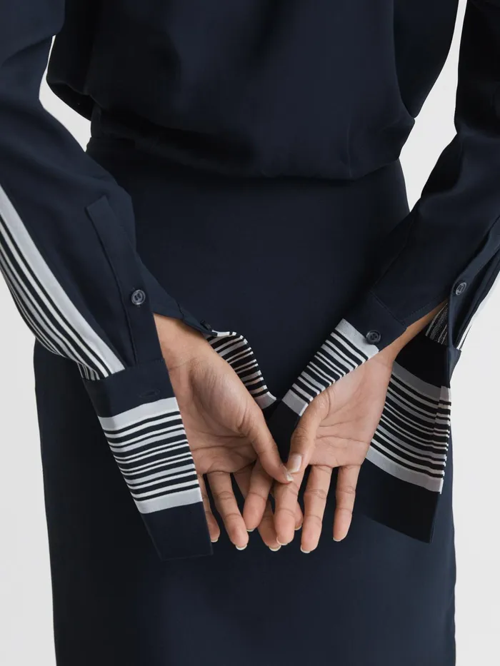 Reiss Dresses Arabella Side Stripe Tie Front Midi Dress Navy 8211 Women