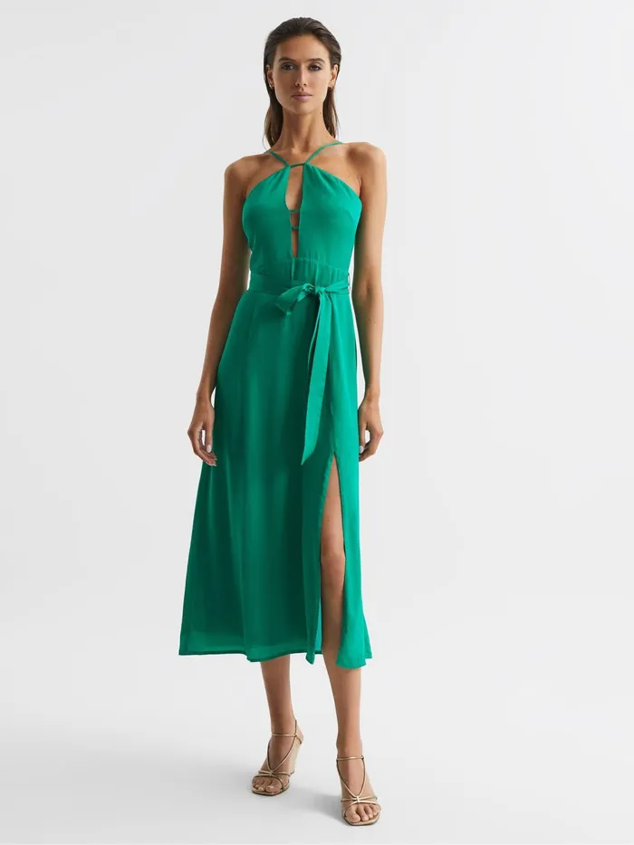 Reiss Dresses Arianna Halter Neck Belted Midi Dress Green 8211 Women