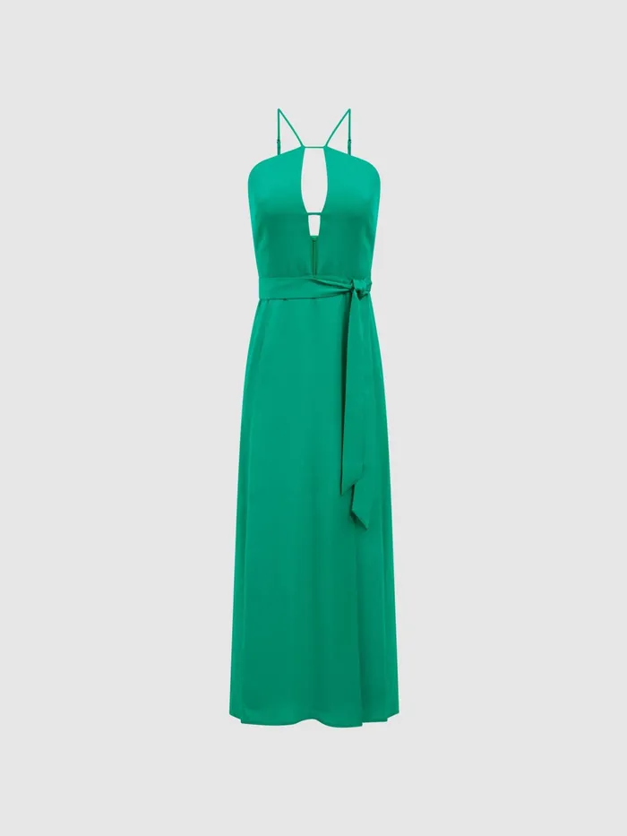 Reiss Dresses Arianna Halter Neck Belted Midi Dress Green 8211 Women
