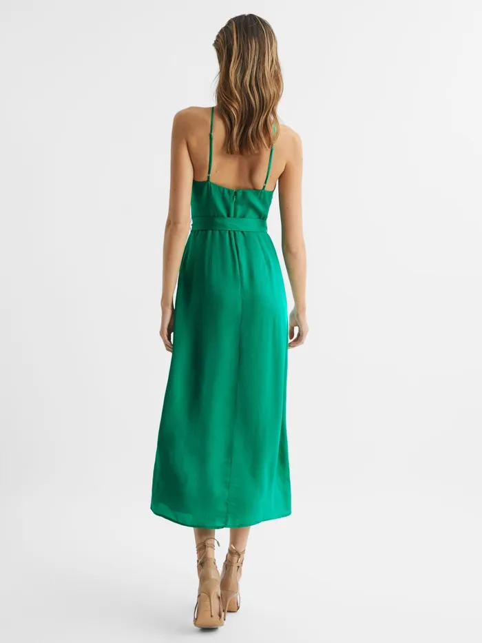 Reiss Dresses Arianna Halter Neck Belted Midi Dress Green 8211 Women