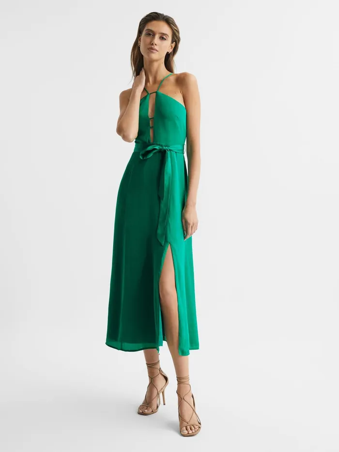 Reiss Dresses Arianna Halter Neck Belted Midi Dress Green 8211 Women