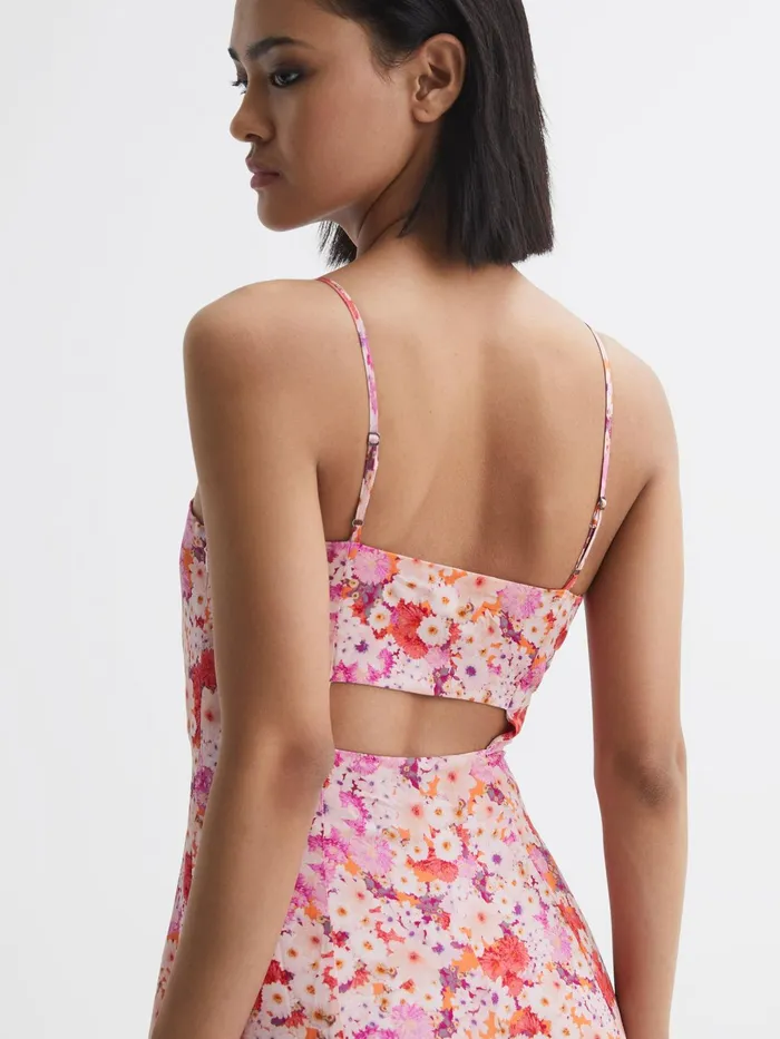 Reiss Dresses Bonnie Floral Print Fitted Midi Dress Pink Print 8211 Women