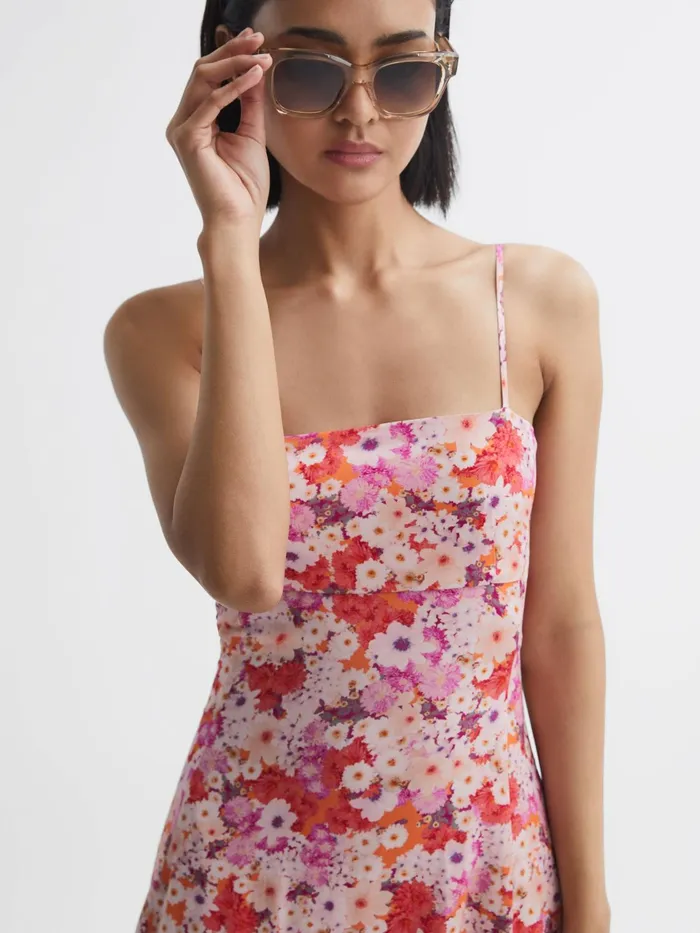 Reiss Dresses Bonnie Floral Print Fitted Midi Dress Pink Print 8211 Women