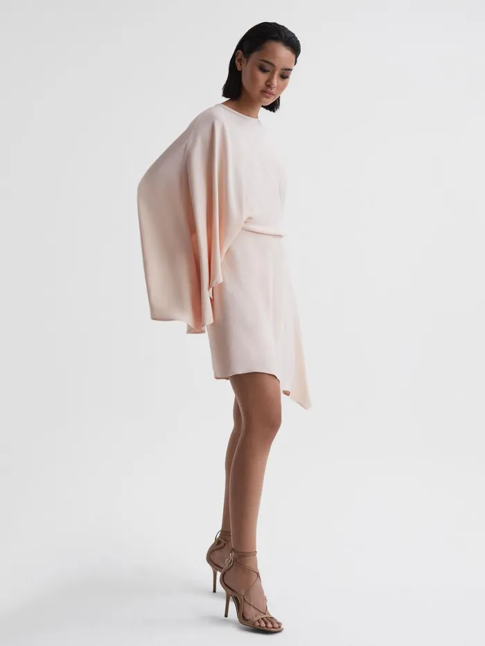 Reiss Dresses Christy Cape Sleeve Asymmetric Mini Dress Nude 8211 Women