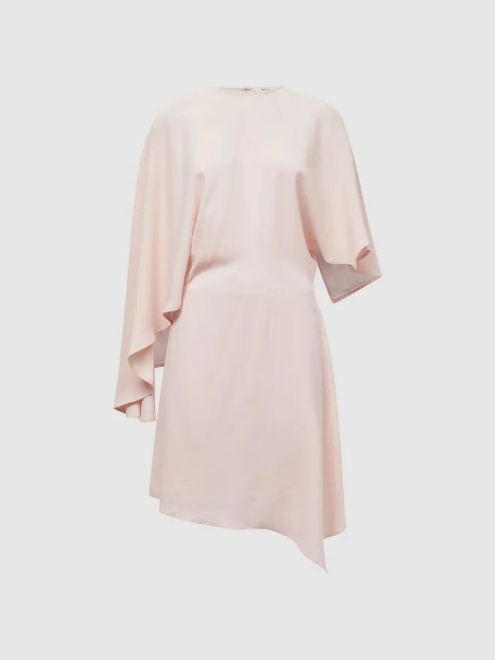 Reiss Dresses Christy Cape Sleeve Asymmetric Mini Dress Nude 8211 Women