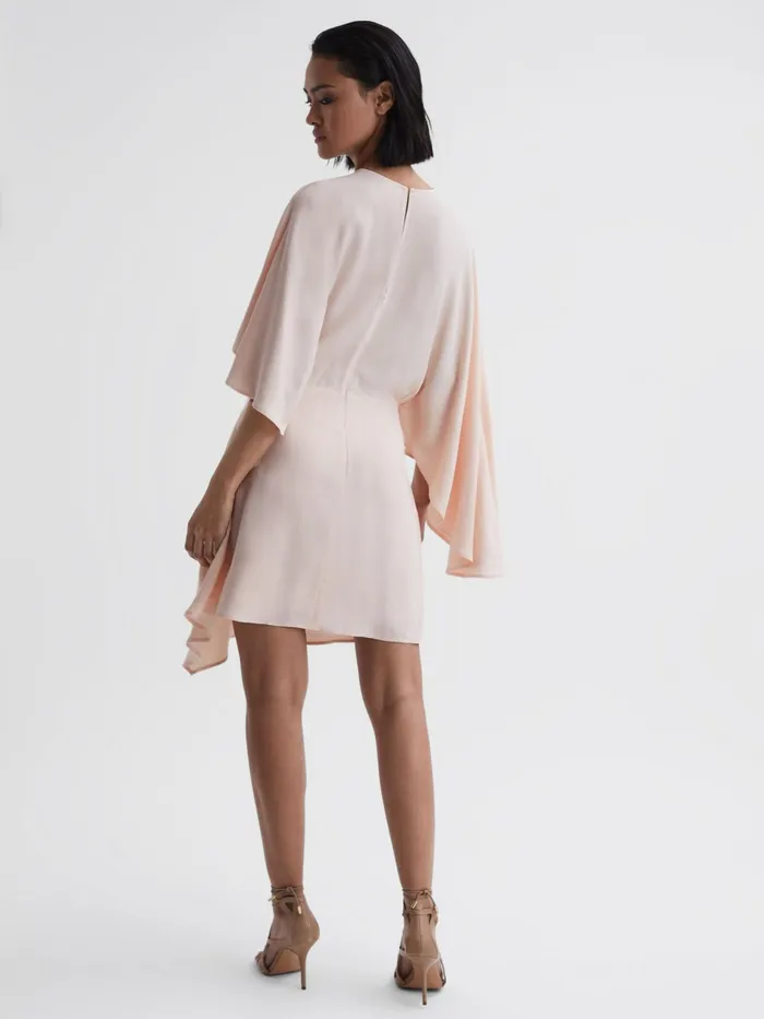 Reiss Dresses Christy Cape Sleeve Asymmetric Mini Dress Nude 8211 Women