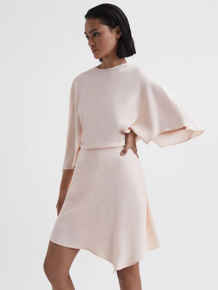 Reiss Dresses Christy Cape Sleeve Asymmetric Mini Dress Nude 8211 Women