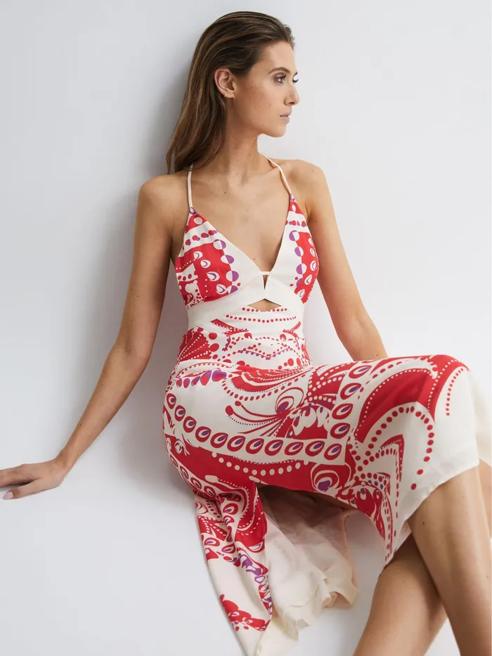 Reiss Dresses Ebony Abstract Print Maxi Dress Coral 8211 Women