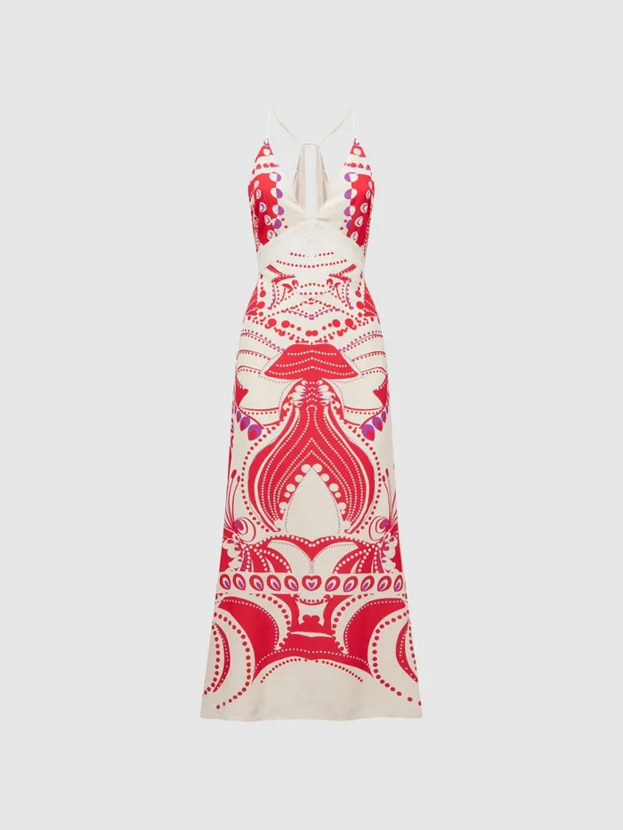 Reiss Dresses Ebony Abstract Print Maxi Dress Coral 8211 Women