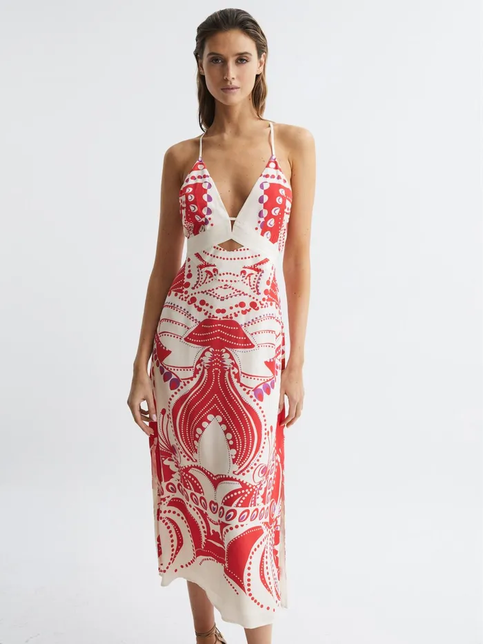 Reiss Dresses Ebony Abstract Print Maxi Dress Coral 8211 Women