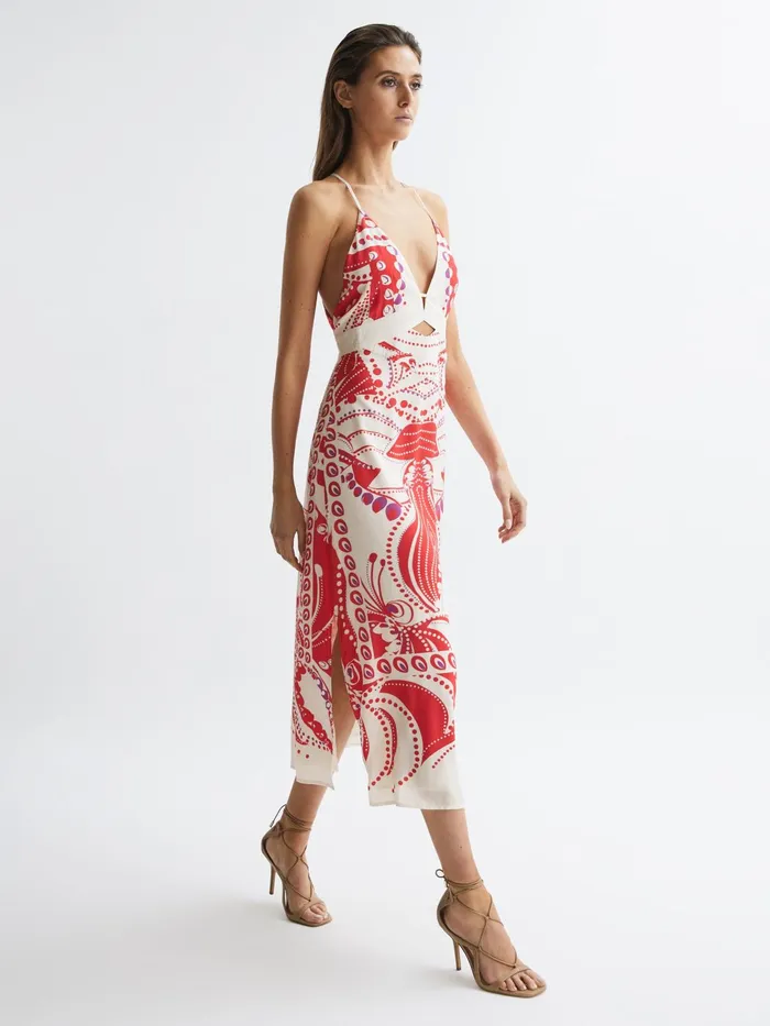 Reiss Dresses Ebony Abstract Print Maxi Dress Coral 8211 Women