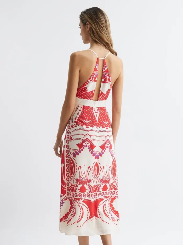 Reiss Dresses Ebony Abstract Print Maxi Dress Coral 8211 Women