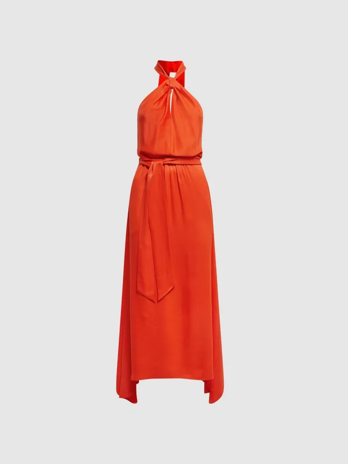 Reiss Dresses Evelyn Fitted Halter Neck Midi Dress Orange 8211 Women