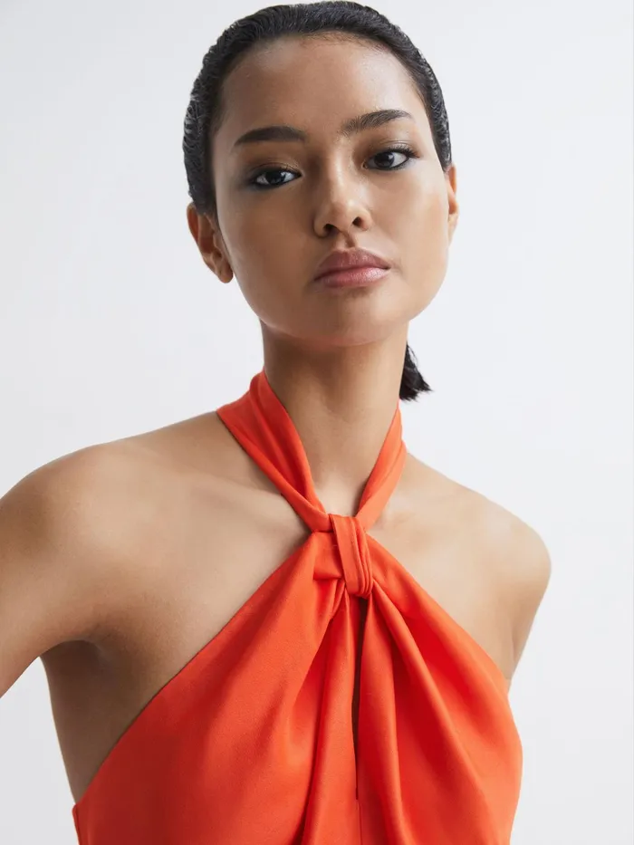 Reiss Dresses Evelyn Fitted Halter Neck Midi Dress Orange 8211 Women