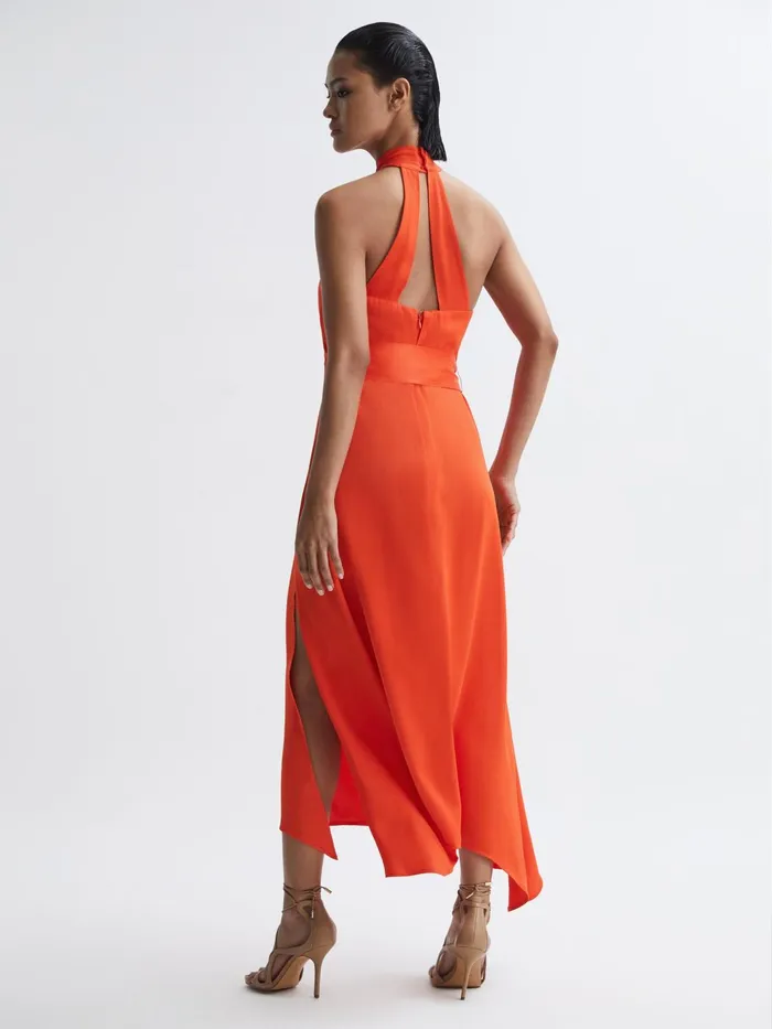 Reiss Dresses Evelyn Fitted Halter Neck Midi Dress Orange 8211 Women