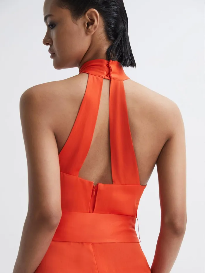Reiss Dresses Evelyn Fitted Halter Neck Midi Dress Orange 8211 Women