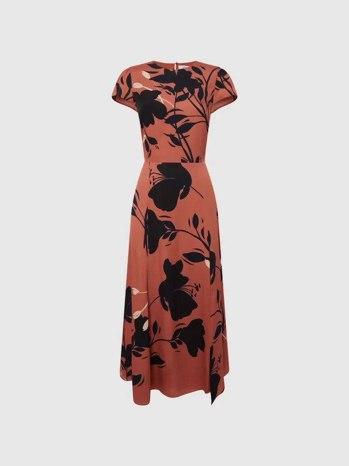 Reiss Dresses Floella Floral Printed Midi Dress Blushblack 8211 Women
