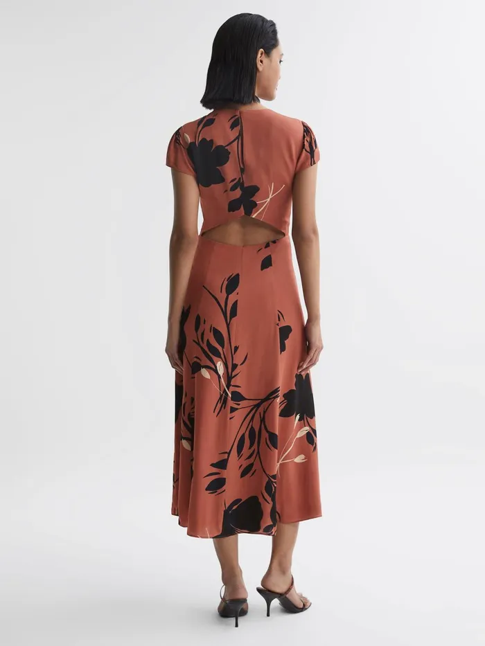 Reiss Dresses Floella Floral Printed Midi Dress Blushblack 8211 Women